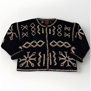 Vintage 100% Wool Black Ivory Cardigan Evan Picone Size Small Great Buttons 90's